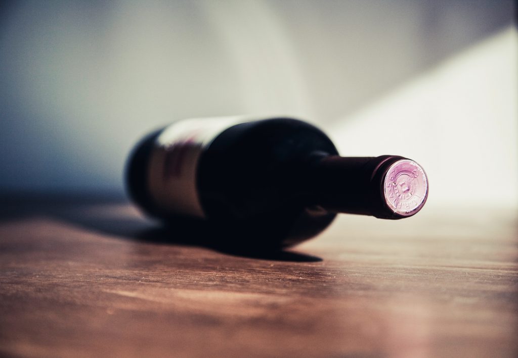 wine bottle laying on its side
