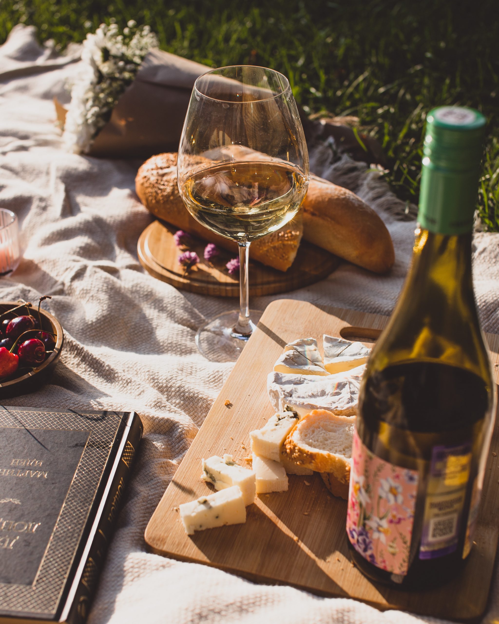 beautiful picnic with white wine
